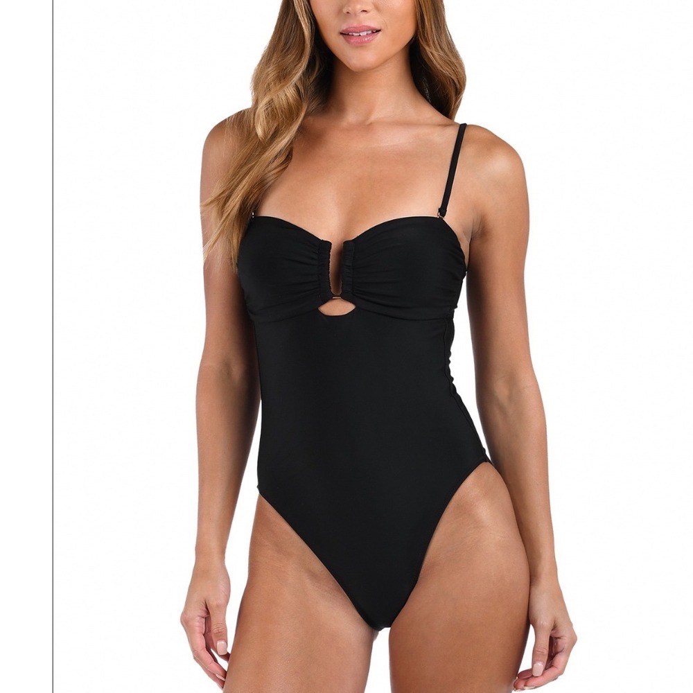 L'AGENCE Emilia Solid Bandeau V Wire One Piece Swimsuit Black LG5AF16-BLK Large